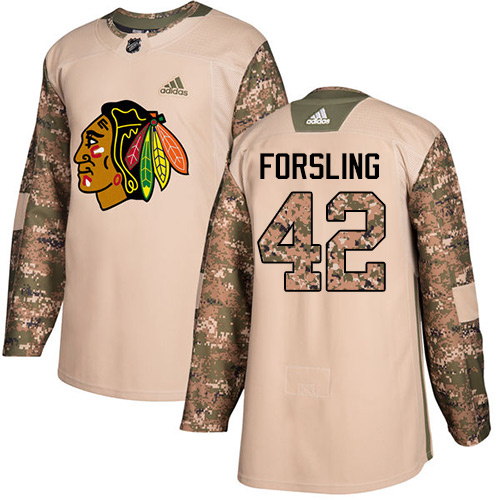 Adidas Blackhawks #42 Gustav Forsling Camo Authentic Veterans Day Stitched NHL Jersey